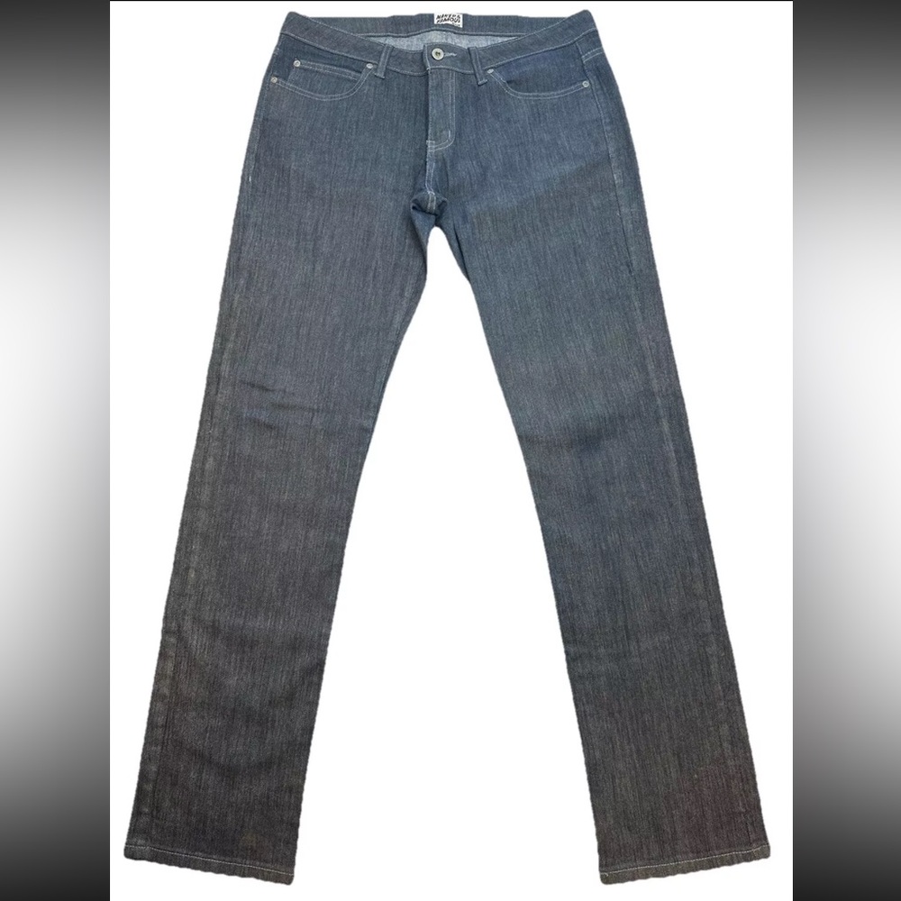 Naked And Famous Jeans Skinny Guy Mens 36x35 Indigo Glow In The Dark Stretch
